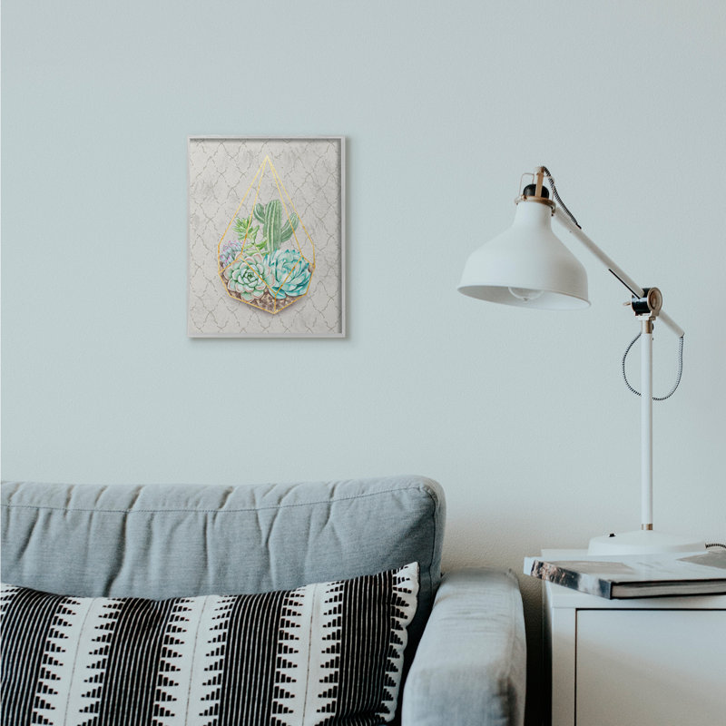 «Succulent Basket Gold Grey», impression, H 14 po x l 11 po, Estampe numérique Farmhouse