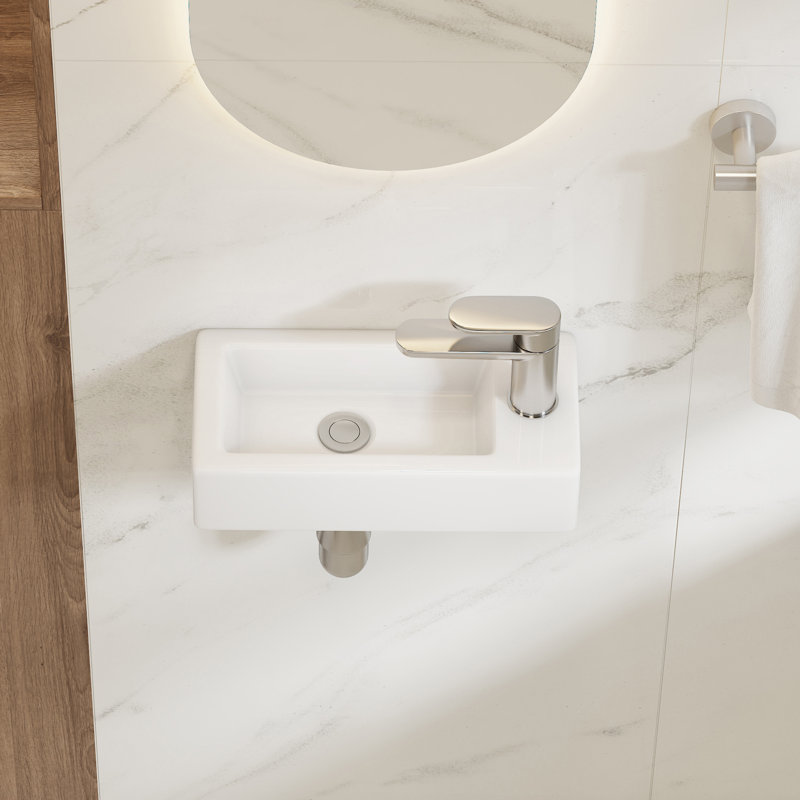 Lavabo de salle de bain mural rectangulaire en céramique blanche 14 "x 7" pour petite salle de bain Turner