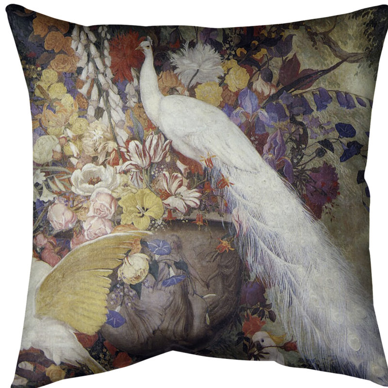 Coussin Peacock, 20 po x 20 po, Blanc, Simili suède