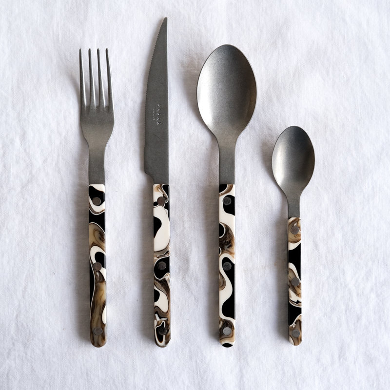 Bistrot Vintage Dune 4 - Piece Stainless Steel Flatware Set - Service for 1, Ivory
