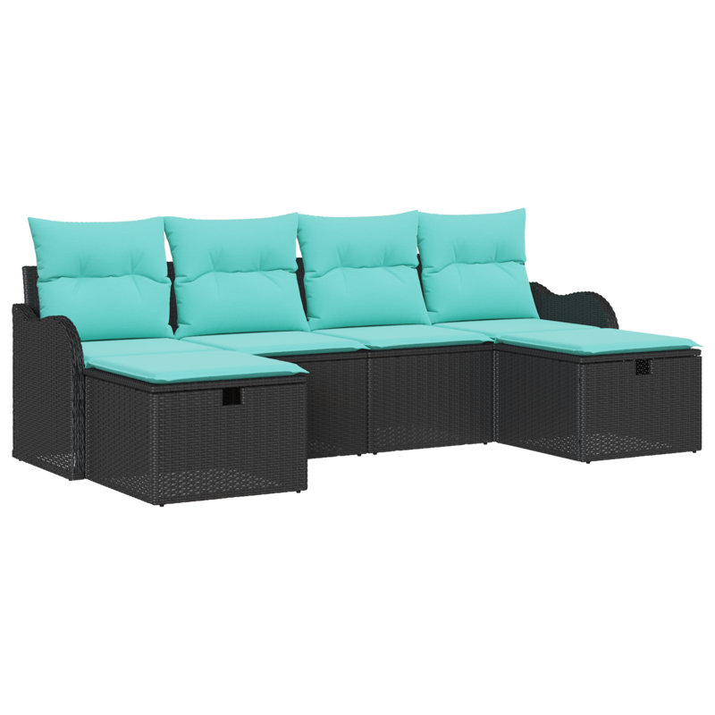 vidaXL Garden Sofa Set with Cushion 6 pcs Black Poly Rattan