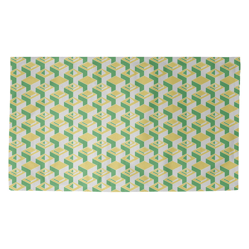 Gratte-ciels vert/jaune Tapis décoratif, Rectangle 5 pi x 7 pi