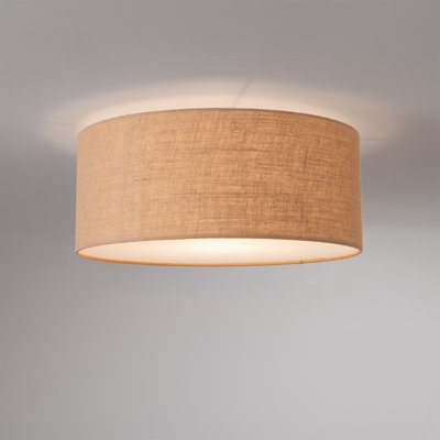 Stretch Flush Mount, Burlap Shade, Weathered Brass
