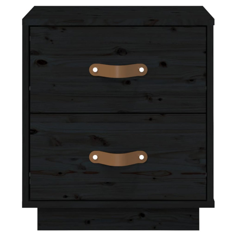 40 cm W Solid Wood Bedside Table, Black, Set of 2