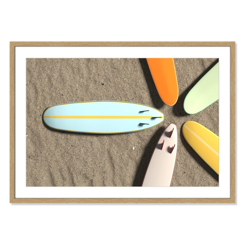 " Surf Circle " by Alexander Mils, Blanc, Cadre de boîte naturel, H 25,5 po x l 35,5 po x P 1,25 po