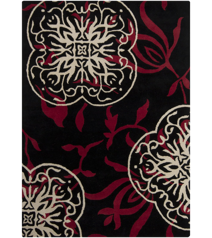 Tapis rouge en laine noir touffeté à la main Doninic, Rectangulaire 9 pi x 13 pi