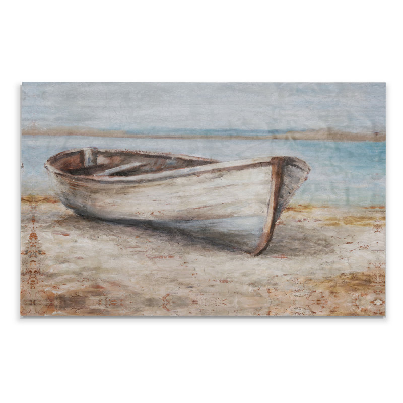 " Embellished Whitewashed Boat ", 24" H x 36" W , Wrapped Canvas, No Frame