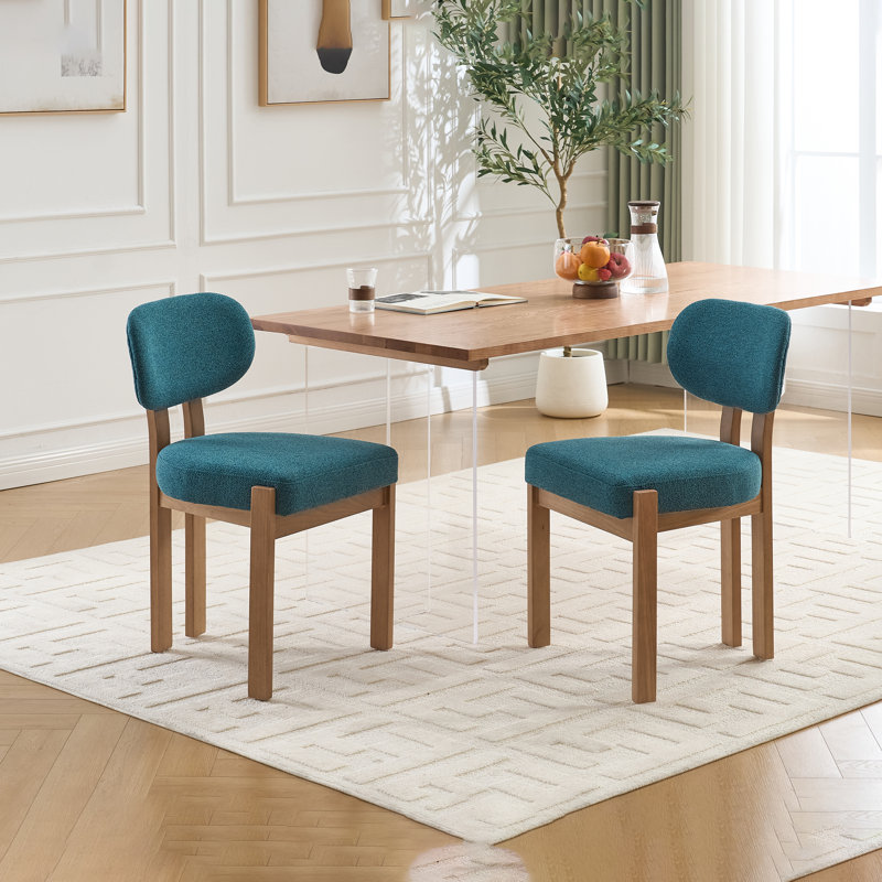 Chaise d'appoint moderne rembourrée en tissu et bois massif, Bleu, Natural