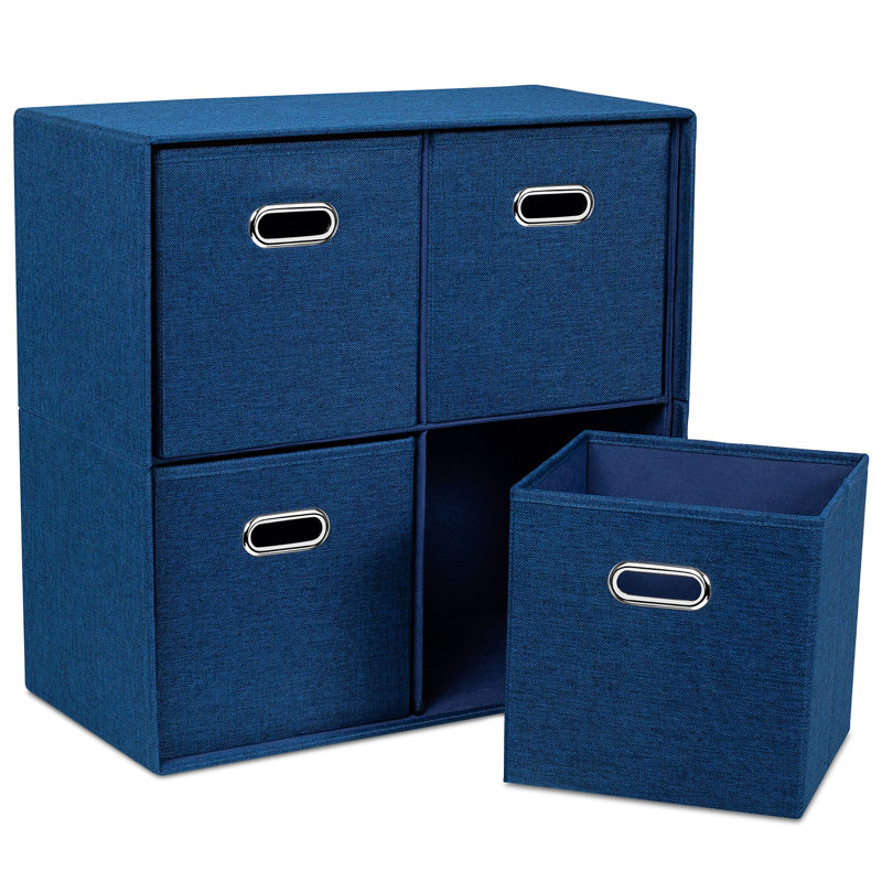 Linen Cube Organizer Shelf with 4 Storage Bins