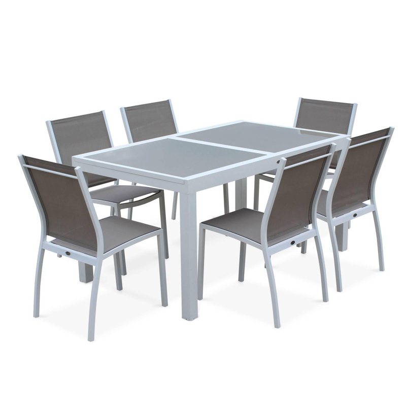 Dancer 6 - Person Patio Dining Set Extendable Rectangular Table, Beige/Grey