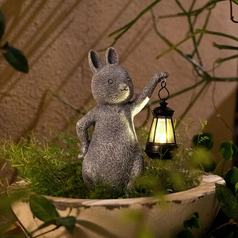 Solar Rabbit Garden Statue with Lantern