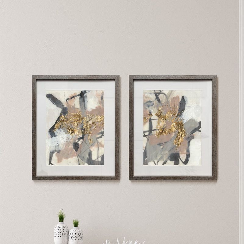 « Golden blush I », ensemble de 2 reproductions d’art encadrées sur papier