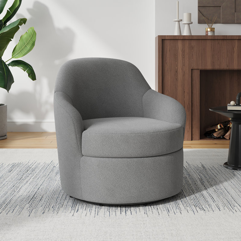 Modern Upholstered Swivel Barrel Chair with Washable Detachable Cover, Gray