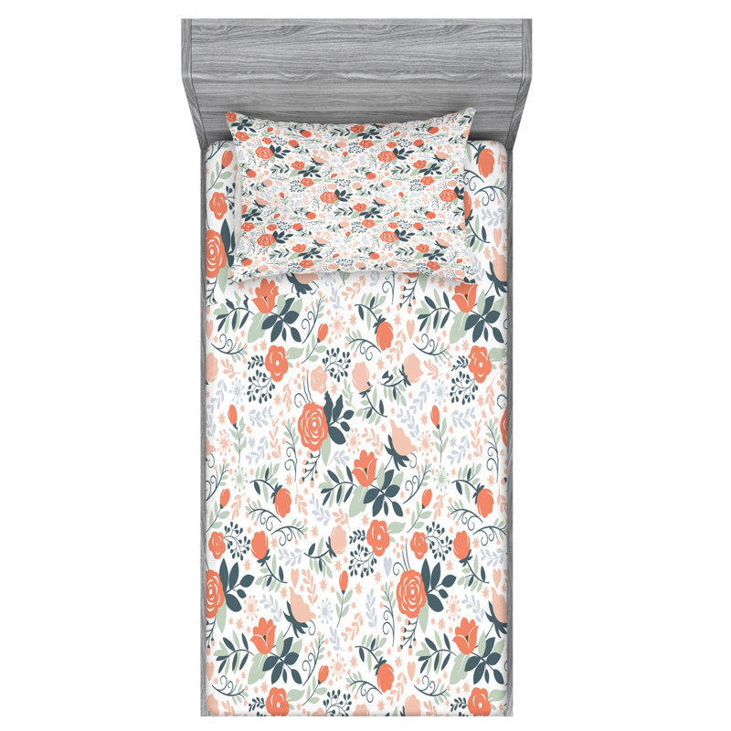 Microfiber Floral Sheet Set, Twin Sheet Set + Fitted Sheet + 1 Pillowcase, Pink/Red/Blue Floral