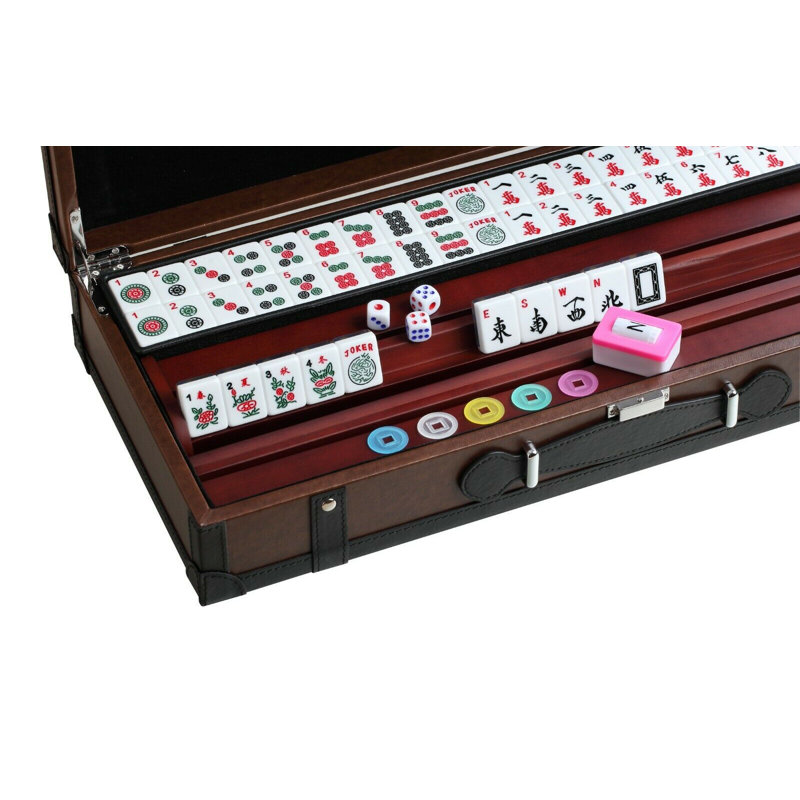 American Mahjong Mah jongg Set Suitcase Limited Edition Embedded Masterpiece Background in Leather Suitcase Mona Lisa 166Tiles Wooden Pushers & Racks Combo