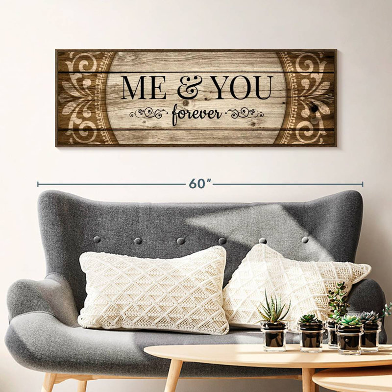 Plaque murale typographique «Me And You Forever Love», 46 po x 16 po, Cadre flottant noyer