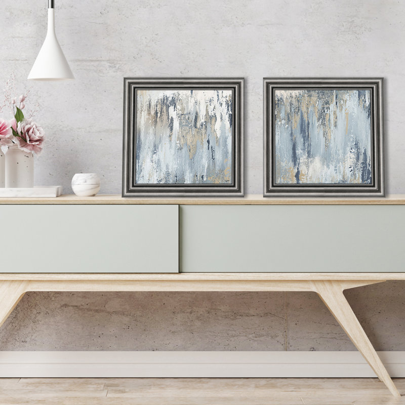 «Blue Illusion Square I», ensemble de 2 reproductions encadrées sur papier