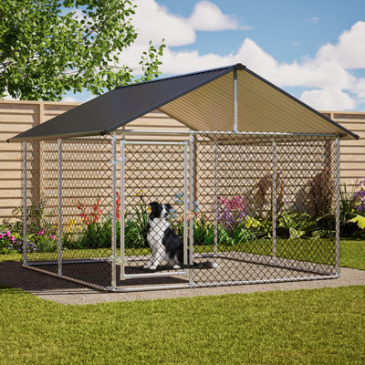 7.5X7.6Ft Outdoor Heavy Duty Dog Kennel Rust-Proof Coated Wire Mesh Dog Cage With Sturdy Metal Roof & Secure Lock