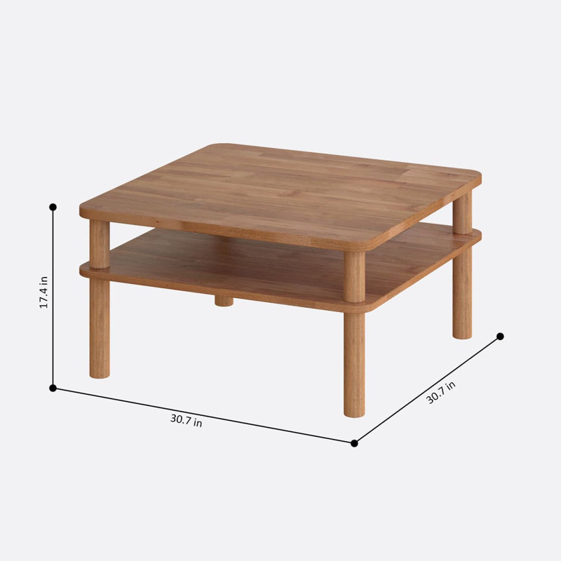 Grande table basse carrée moderne en bois massif avec tablette de rangement Manhattan - Élégante et pratique
