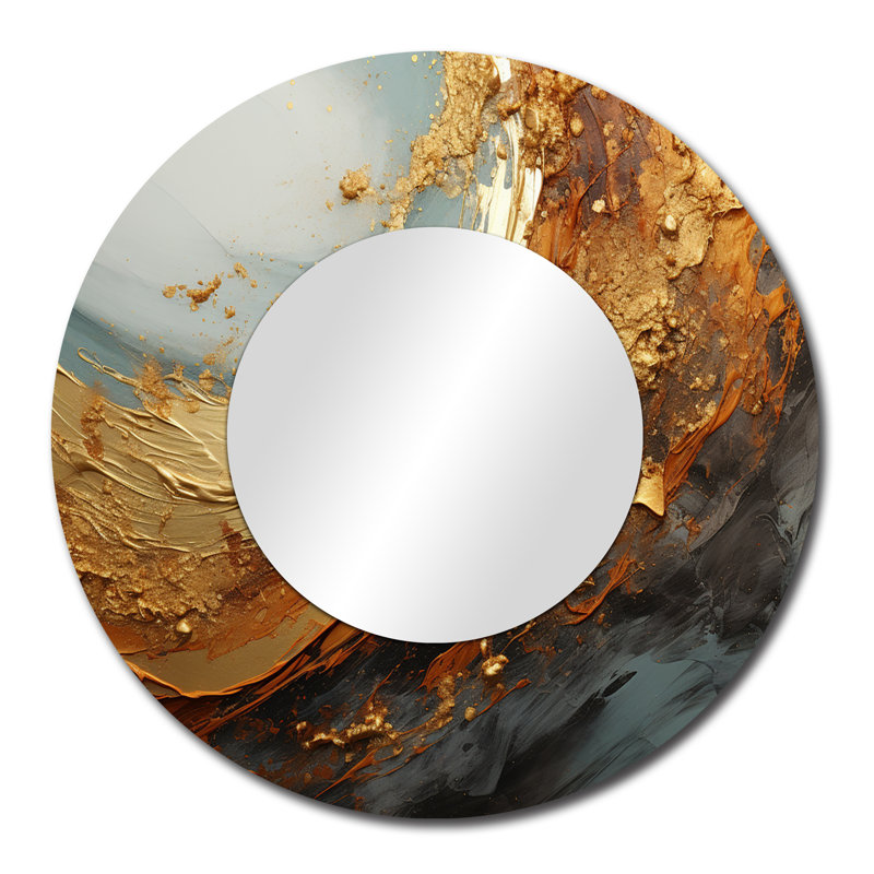 Gold Teal Oceans Alchemy Spiral - Abstract Spirals Unique Wall Mirror Decor, Gold Large Mirror, Printed Metal Art, 29" x 29"