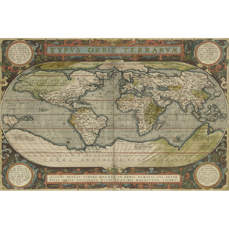 Mappemonde antique 36 x 48, H 8 po x l 12 po x P 1 po
