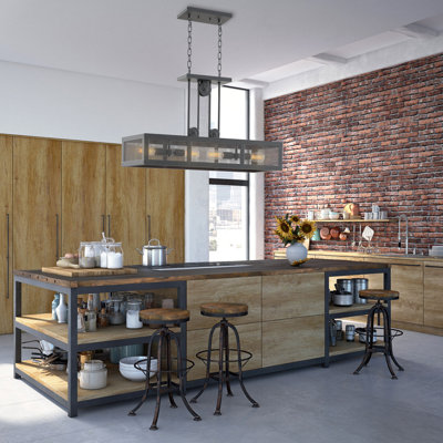 Demetrik Industrial 4-Light Kitchen Island Linear Pendant