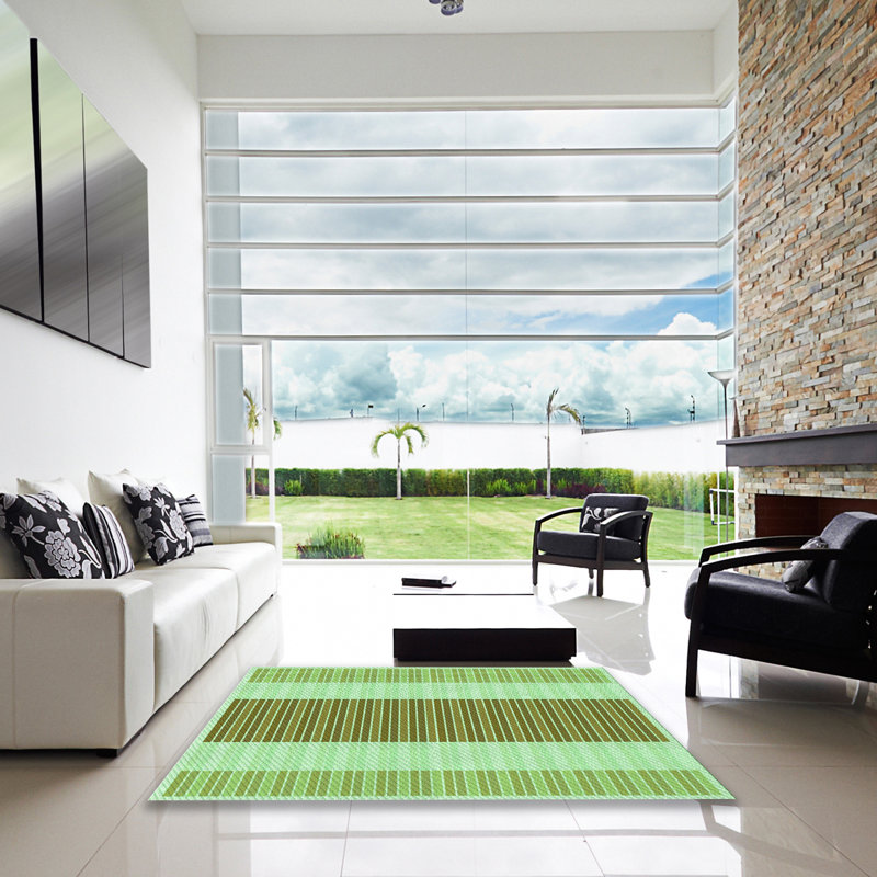 Tapis vert en laine à rayures Hyde, Carré 7 pi