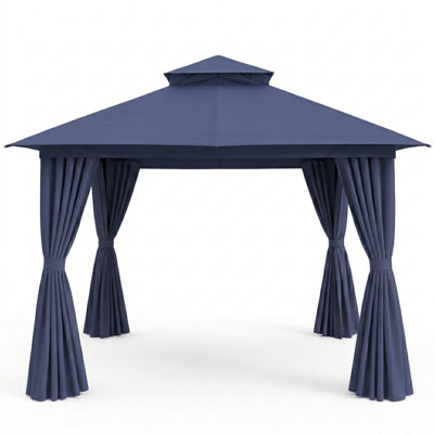 Yardgrace 10 ft. x 10 ft. Soft Top Patio Gazebo with 2-Tier Canopy, Mesh Netting & Privacy Curtains, Blue