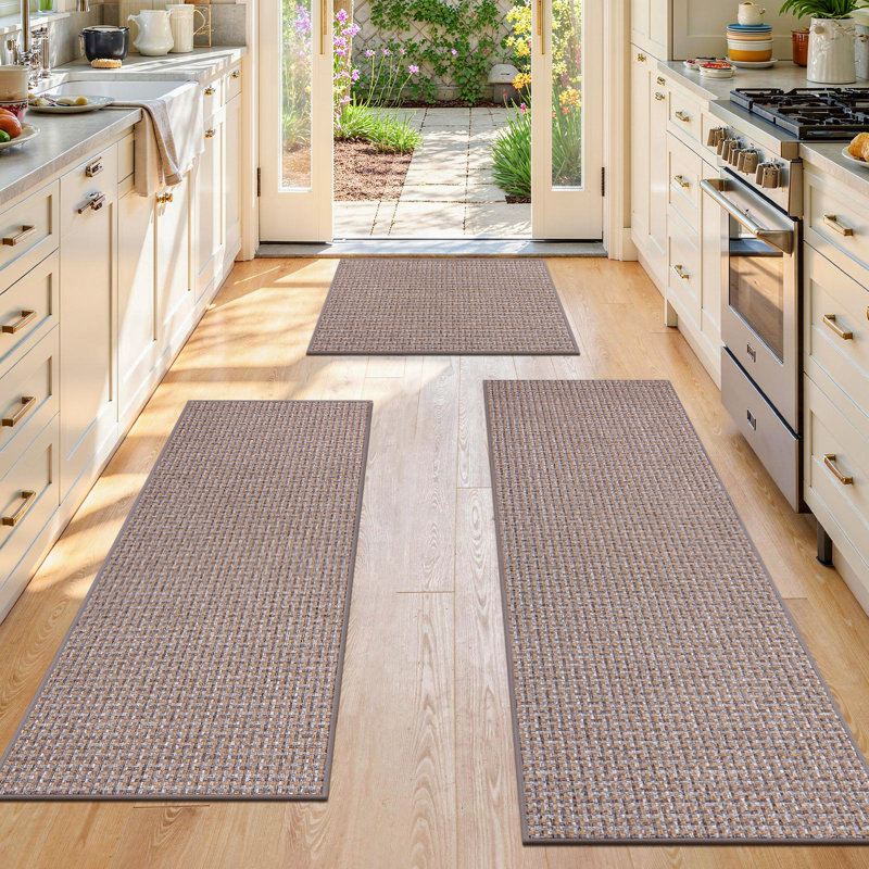 Woven Non-Slip Kitchen Mats (Set of 3), Brown/Gray