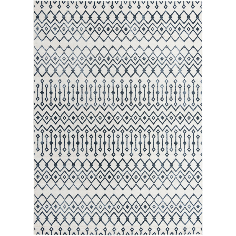 Tapis abstrait bleu marine / ivoire, Rectangle 9 pi x 12 pi
