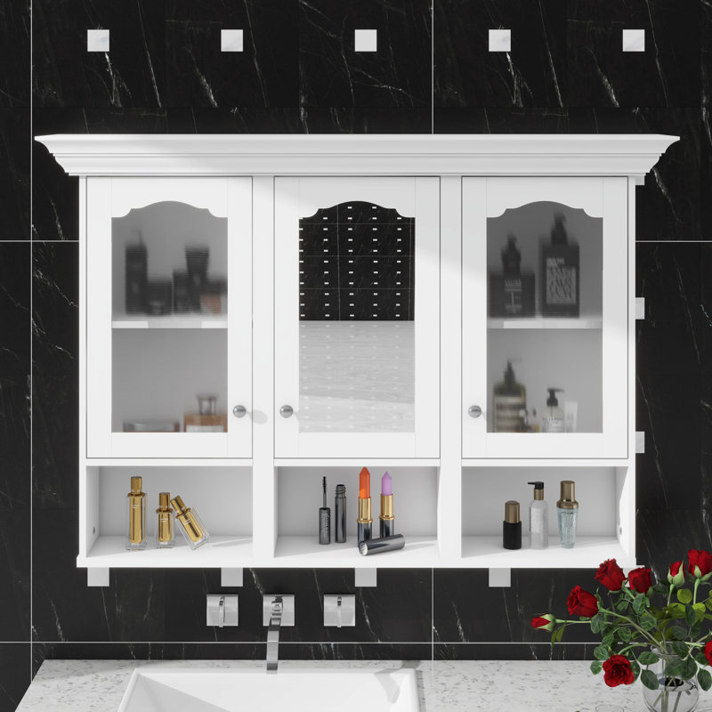 Armoire de salle de bain murale 47 "avec miroir, comprenant 3 tablettes réglables et 3 tablettes ouvertes