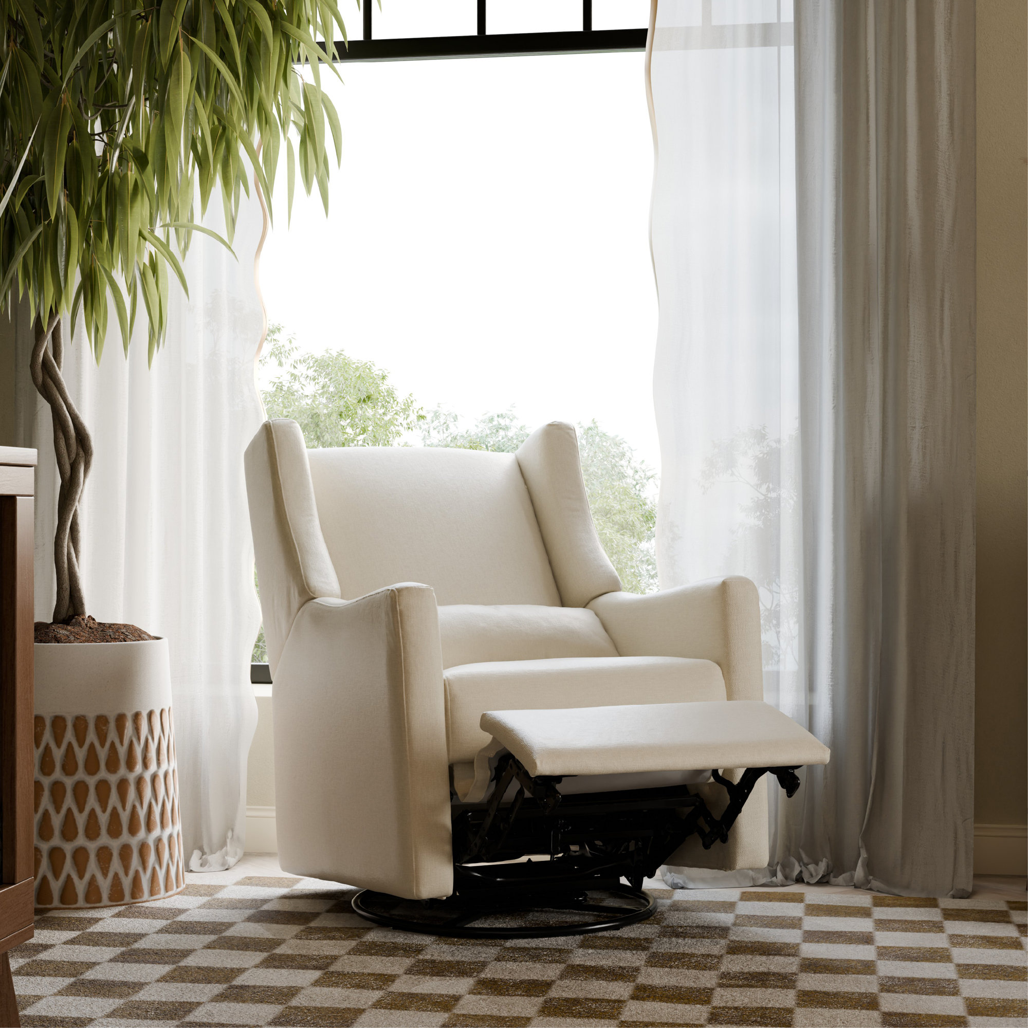 Kiwi Electronic Recliner and Swivel Glider with USB port, Sand Livesmart Basketweave