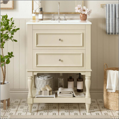 Bathroom Vanity With Ceramic Sink, Bathroom Storage Cabinet With Open Shelf , Retro Design Bathroom Cabinet With 2 Drawers(faucet not included)