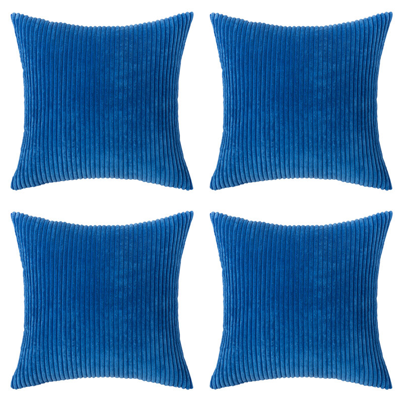 Striped Cotton Blend Reversible Pillow Cover, 18" x 18", Royal Blue