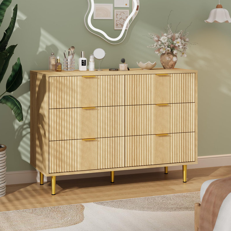 Commode cannelée 39 tiroirs avec poignées en métal 39,4 po, Naturel