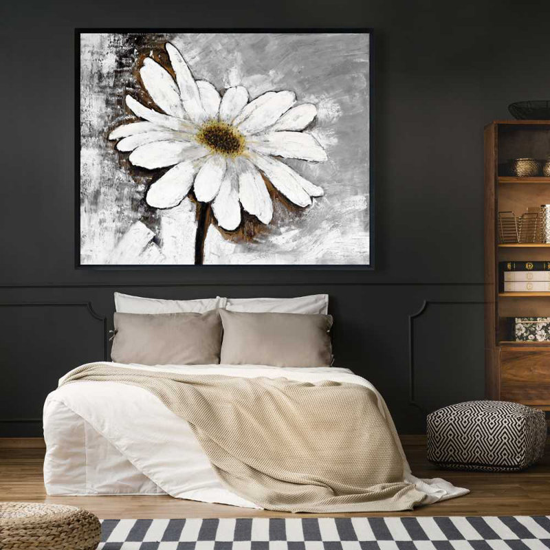 Abstract Daisy - Gray Botanical Framed Canvas Home Decor