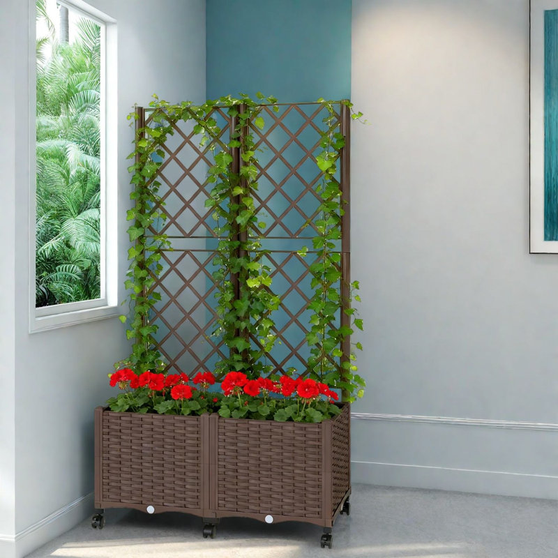Grandes jardinières mobiles avec treillis, style rustique en polypropylène pour patio