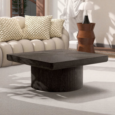 34.6" Square Coffee Table w/ Parquet Top & Cylindrical Base