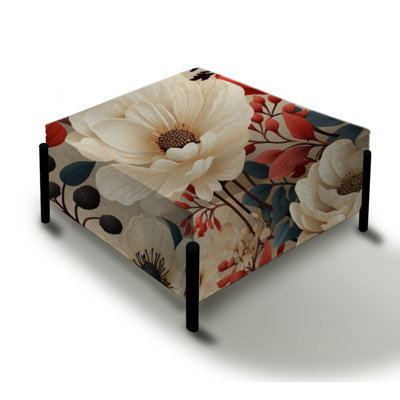 Vintage White Boho Floral Garden Delights I - Floral Large Square Ottoman
