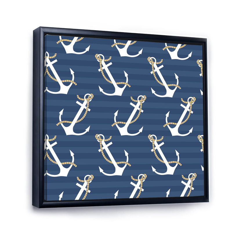 Motif d'ancres - peinture, H 16 po x l 16 po, Cadre flottant noir