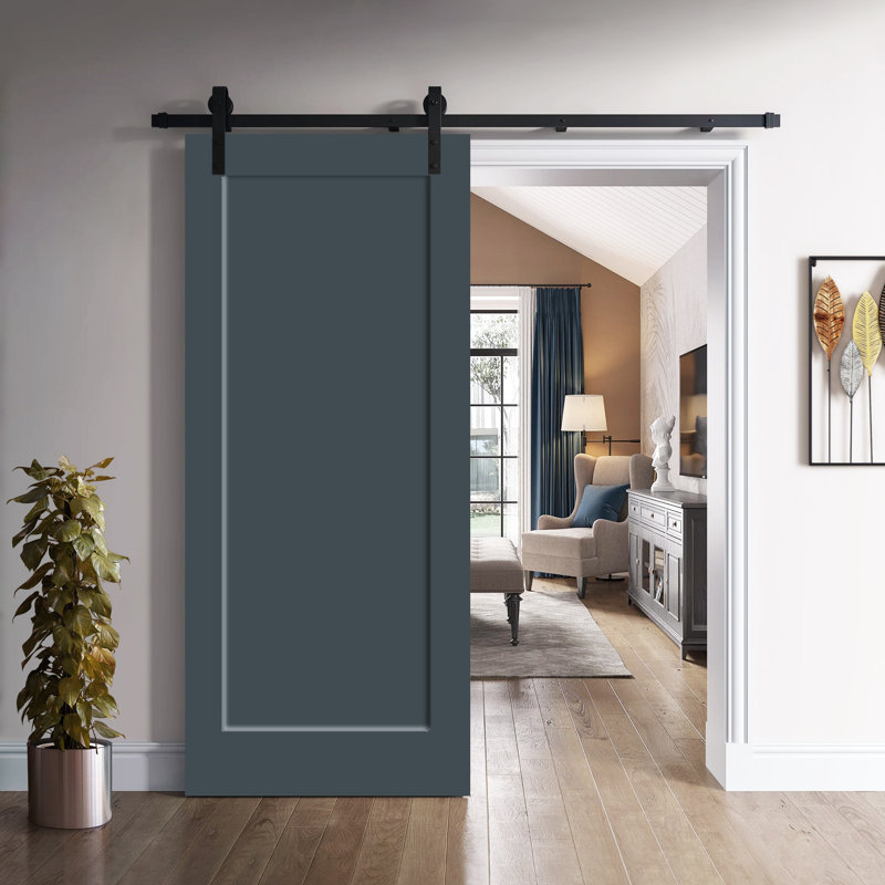 Porte de grange coulissante moderne en composite 1 panneau avec ensemble de quincaillerie, Gris anthracite, 42 po x 96 po