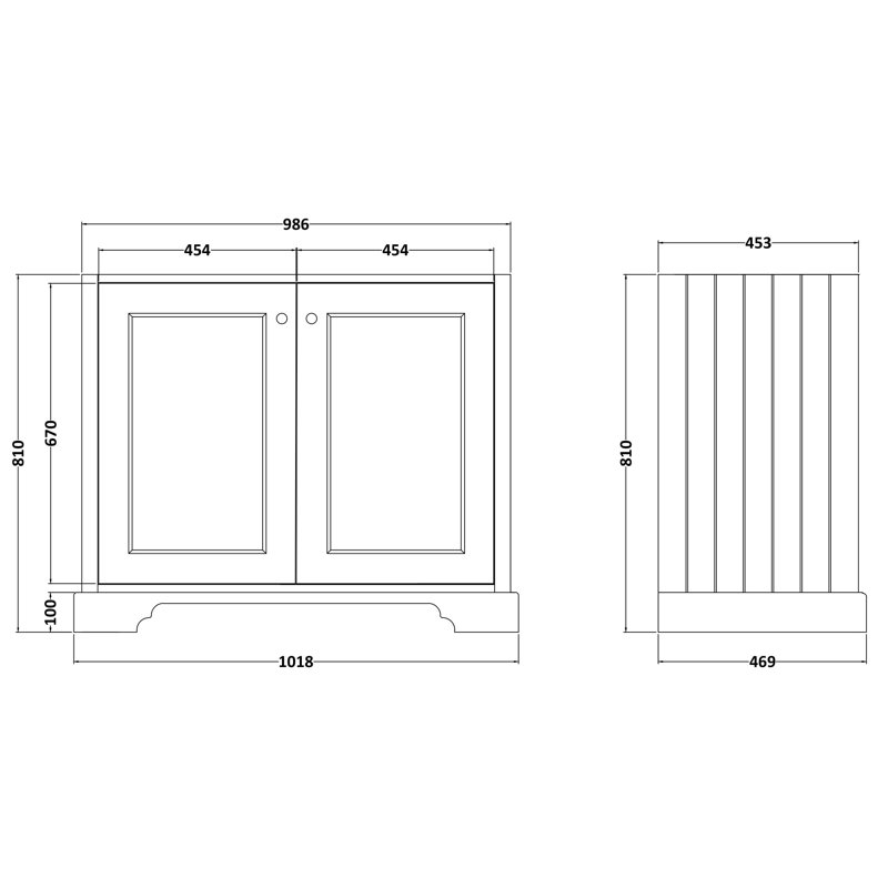 Bayswater Bathroom Vanity, Matt Black, 101.8cm W
