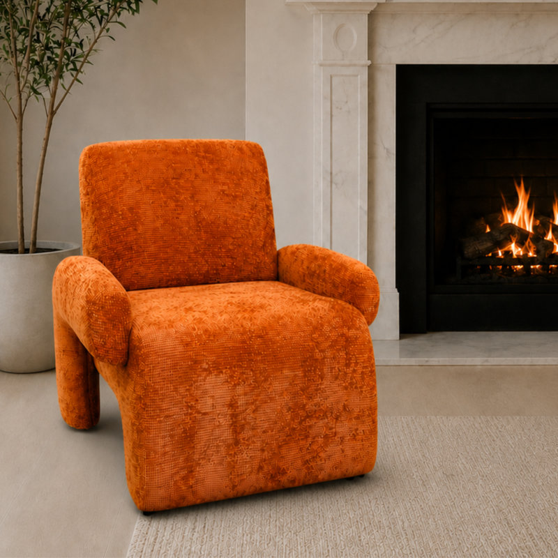 Fauteuil d'appoint vert foncé, Velours orange