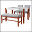 Ensemble de salle à manger moderne quatre pièces comprenant une table d'aspect marbre, des chaises rembourrées et un banc avec pieds en bois massif.