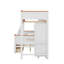 Lit superposé simple au-dessus d'un lit double en bois avec tablettes, tiroirs, garde-robe et lumière DEL