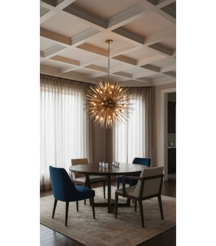 Lustre rond de 47 po Golden Spire, H 61,4 po x l 47,2 po x P 47,2 po, 28 lumières