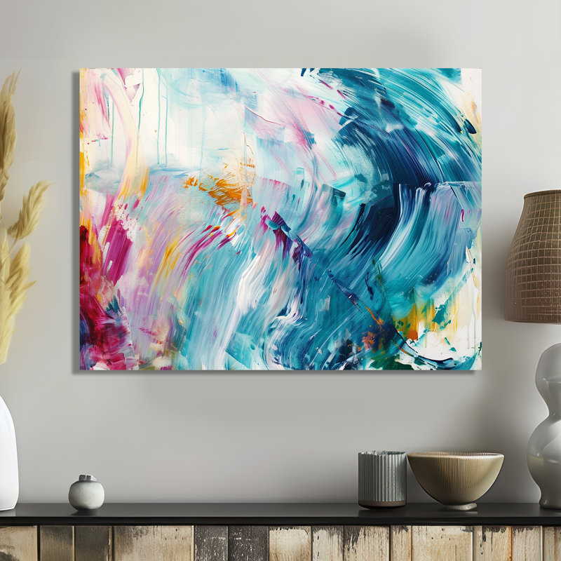 «Vibrant Waves Miami Sunset I - Abstract Modern Waves», art mural salon, Métal métal, H 30 po x l 40 po x P 1,5 po