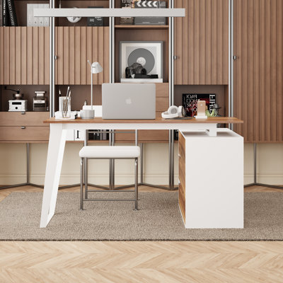 54.3 '' W L-Shaped Computer Desk With 40 '' W Little Bookcase
