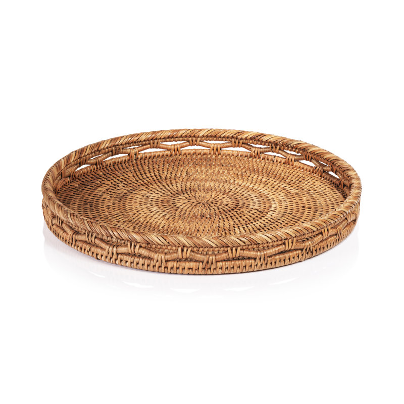 Plateau de service en rotin Heritage, Rond, L 16 po x P 16 po x H 2 po