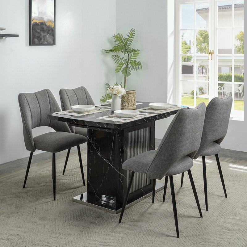  Dining Table with Storage Cabinet, Black